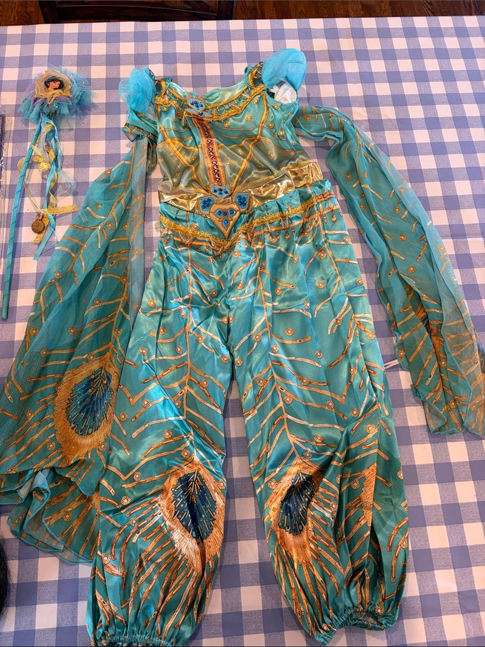 Disney Aladdin Jasmine princess costume small size 4-6 wig wand and jumpsuit - Picture 4 of 8